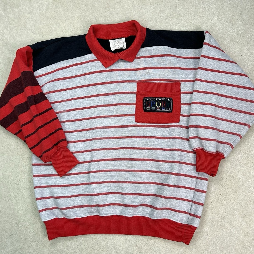 Vintage 90s Victoria Secret Sport Sweatshirt Women's Large Retro Striped Fleece